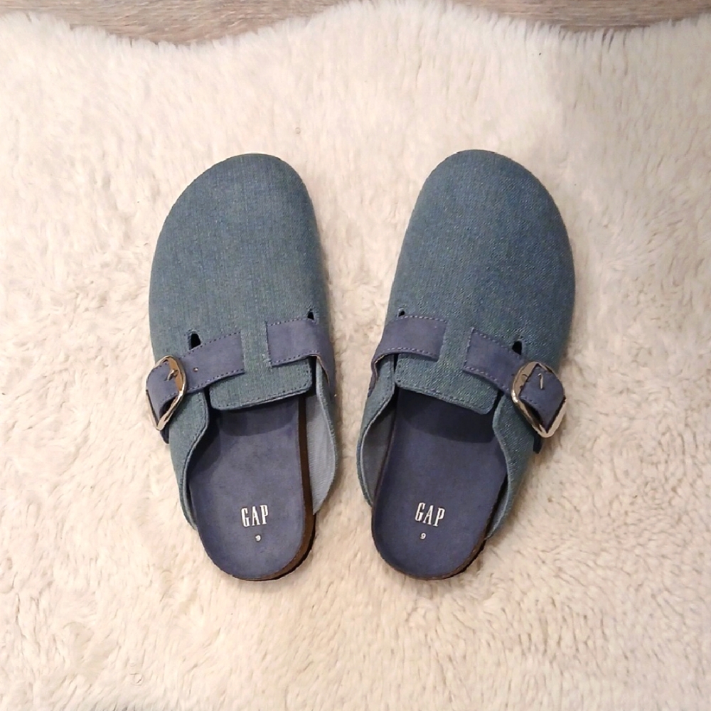 GAP Denim Blue Slip-On Buckle Clogs